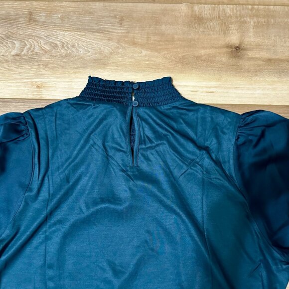 NEW Ann Taylor Mock Neck Blouse – Tile Color, Balloon Elbow Sleeves, Size LP - Picture 5 of 10